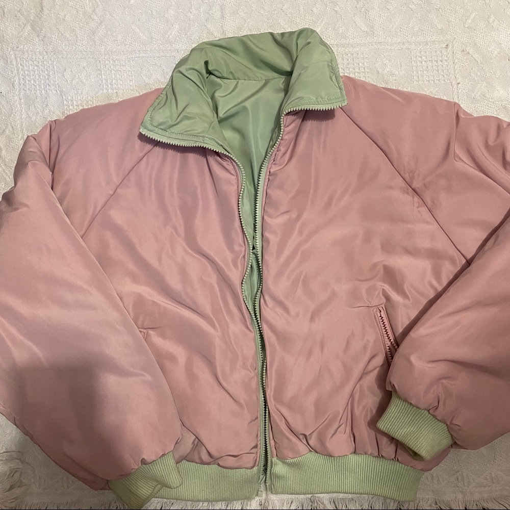brandy melville pink and mint faith puffer jacket